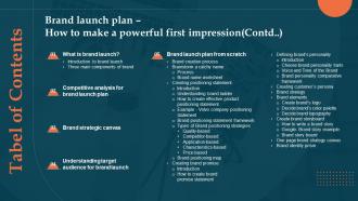 Tabel Of Contents Brand Launch Plan How To Make A Powerful First Impression Contd