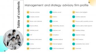 Tabel Of Contents Management And Strategy Advisory Firm Profile CP SS V