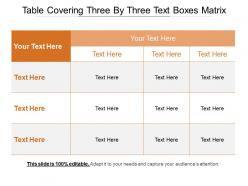 Table covering three by three text boxes matrix