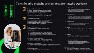 Table Of Contents For Store Advertising Strategies To Enhance Customer Shopping MKT SS V