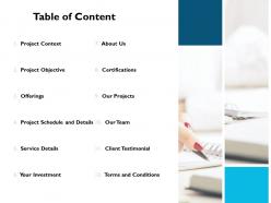 Table of content about us j210 ppt powerpoint presentation file picture
