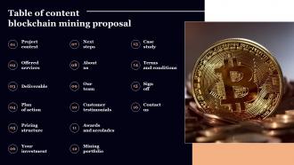 Table Of Content Blockchain Mining Proposal Ppt File Graphics Template