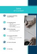 Table Of Content Brand Marketing Recap Proposal One Pager Sample Example Document