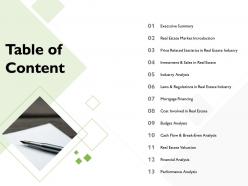 Table of content budget analysis m2199 ppt powerpoint presentation styles objects