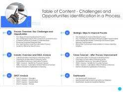 Table of content challenges and opportunities identification in a process challenges and opportunities