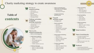 Table Of Content Charity Marketing Strategy Awareness MKT SS V