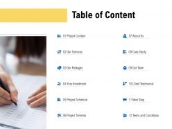 Table of content client testimonial l499 ppt powerpoint presentation styles graphic tips