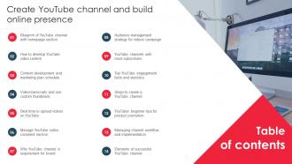 Table Of Content Create Youtube Channel And Build Online Presence