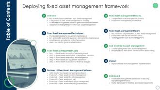 Table Of Content Deploying Fixed Asset Management Framework Ppt Slides Designs Download
