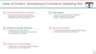 Table Of Content Developing E Commerce Marketing Plan