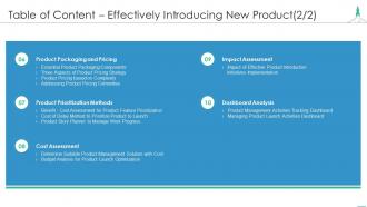 Table of content effectively introducing new product ppt slides files