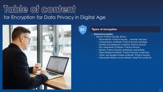 Table Of Content Encryption For Data Privacy In Digital Age