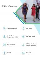 Table Of Content Fashion Show Sponsorship One Pager Sample Example Document