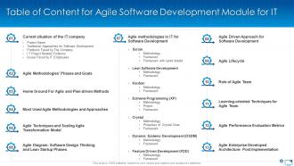 Table of content for agile software development module for it
