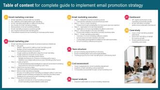 Table Of Content For Complete Guide To Implement Email Promotion Strategy