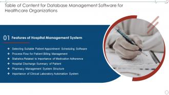 Table Of Content For Database Management Software For Healthcare Organizations