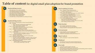 Table Of Content For Digital Email Plan Adoption For Brand Promotion
