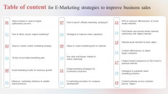 Table Of Content For E Marketing Strategies To Improve Business Sales Ppt Ideas Background Images