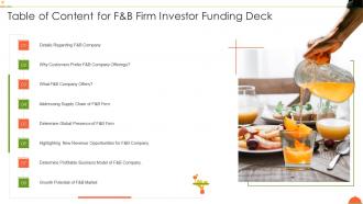 Table of content for f and b firm investor funding deck ppt powerpoint presentation images