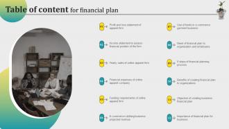 Table Of Content For Financial Plan Ppt Slides Diagrams Ppt Designs