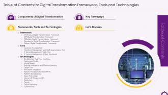 Table Of Content For Frameworks Tools And Technologies For Digital Transformation Training Ppt