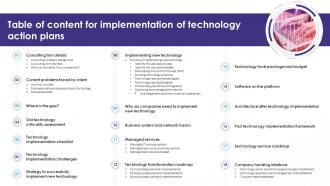 Table Of Content For Implementation Of Technology Action Plans