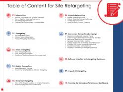 Table of content for site retargeting n410 ppt powerpoint presentation tips