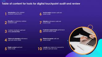 Table Of Content For Tools For Digital Touchpoint Audit And Review Ppt Demonstration