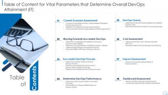 Table of content for vital parameters that determine overall devops attainment it