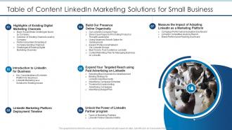 Table Of Content Linkedin Marketing Solutions For Small Business Ppt Microsoft