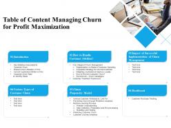 Table of content managing churn for profit maximization ppt powerpoint elements