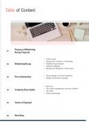 Table Of Content Marketing Recap One Pager Sample Example Document