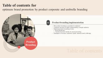 Table Of Content Optimum Brand Promotion By Product Corporate And Umbrella Branding