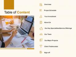 Table of content overview investment c896 ppt powerpoint presentation gallery example