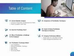 Table Of Content Prioritizing Tasks M1844 Ppt Powerpoint Presentation Gallery Graphics Pictures