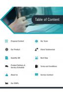 Table Of Content Product Sale Proposal One Pager Sample Example Document
