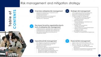 Table Of Content Risk Management And Mitigation Strategy Ppt Powerpoint Presentation Outline Ideas