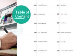 Table of content services investment l682 ppt powerpoint presentation model