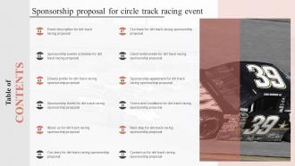 Table Of Content Sponsorship Proposal For Circle Track Racing Event Ppt Slides