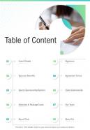 Table Of Content Sports Club Proposal One Pager Sample Example Document