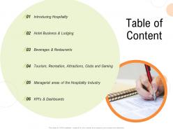 Table of content strategy for hospitality management ppt infographics outfit