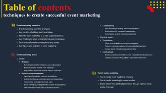 Table Of Content Techniques To Create Successful Event MKT SS V