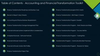 Table of contents accounting and financial transformation toolkit
