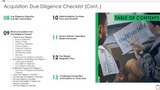 Table Of Contents Acquisition Due Diligence Checklist Cont