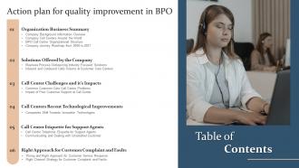 Table Of Contents Action Plan For Quality Improvement In Bpo Ppt Show Slide Download