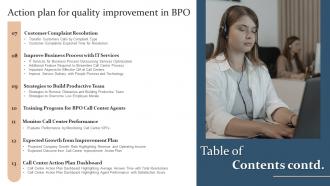 Table Of Contents Action Plan For Quality Improvement In Bpo Ppt Show Slide Download