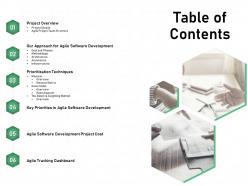 Table of contents agile software development project cost ppt presentation tips