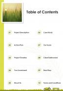 Table Of Contents Agriculture Project Proposal One Pager Sample Example Document