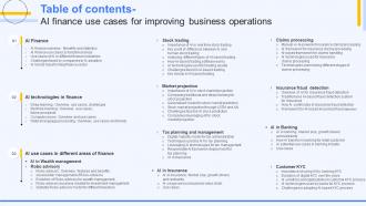 Table Of Contents Ai Finance Use Cases For Improving Business Operations AI SS V