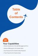 Table Of Contents Air Charter Sales Proposal One Pager Sample Example Document